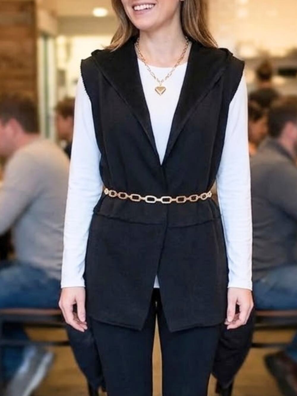 CABLE & GAUGE Black Fleece Lined Open Front Vest, M, NWT Cozy Layer